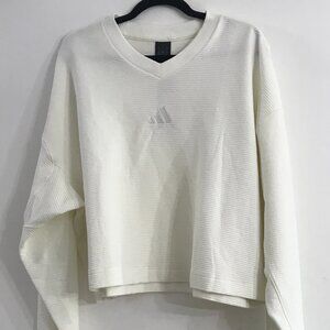 Adidas Women's All SZN V-Neck Ribbed Sweatshirt in Off White NWT